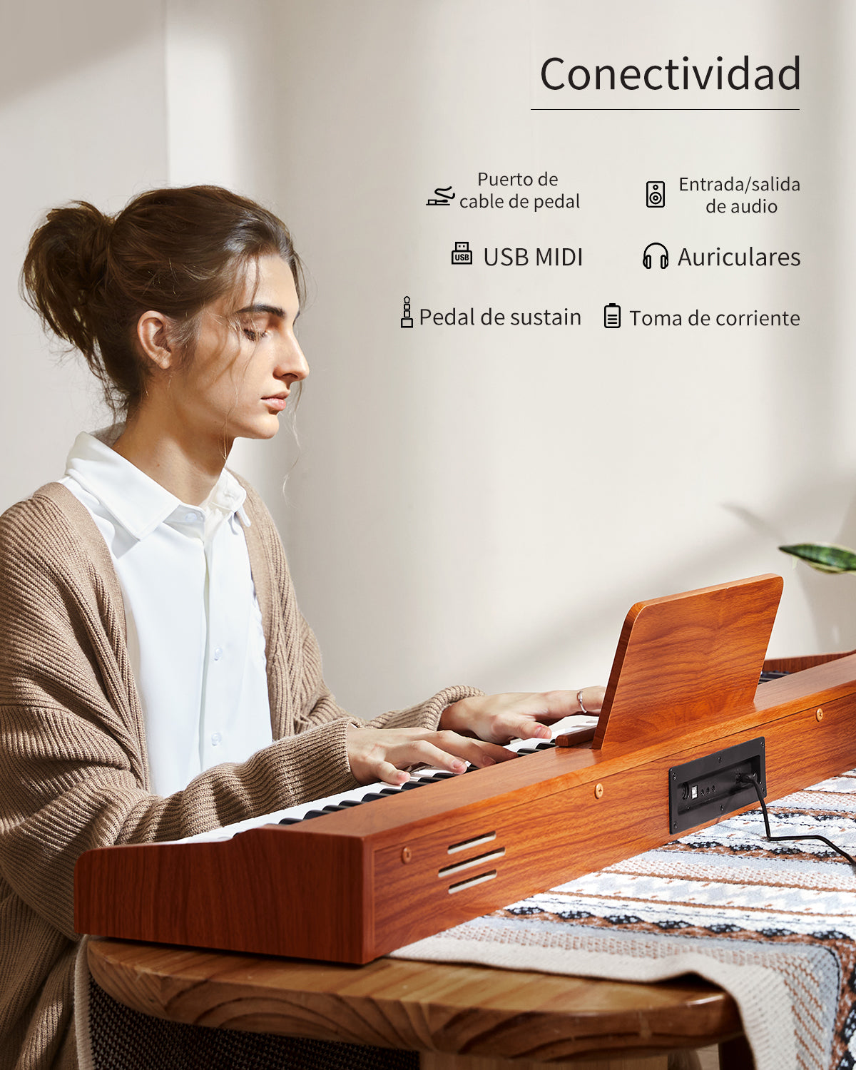 Donner DEP-1S Piano digital semicontrapesado con soporte, piano eléctrico estilo madera + pedal