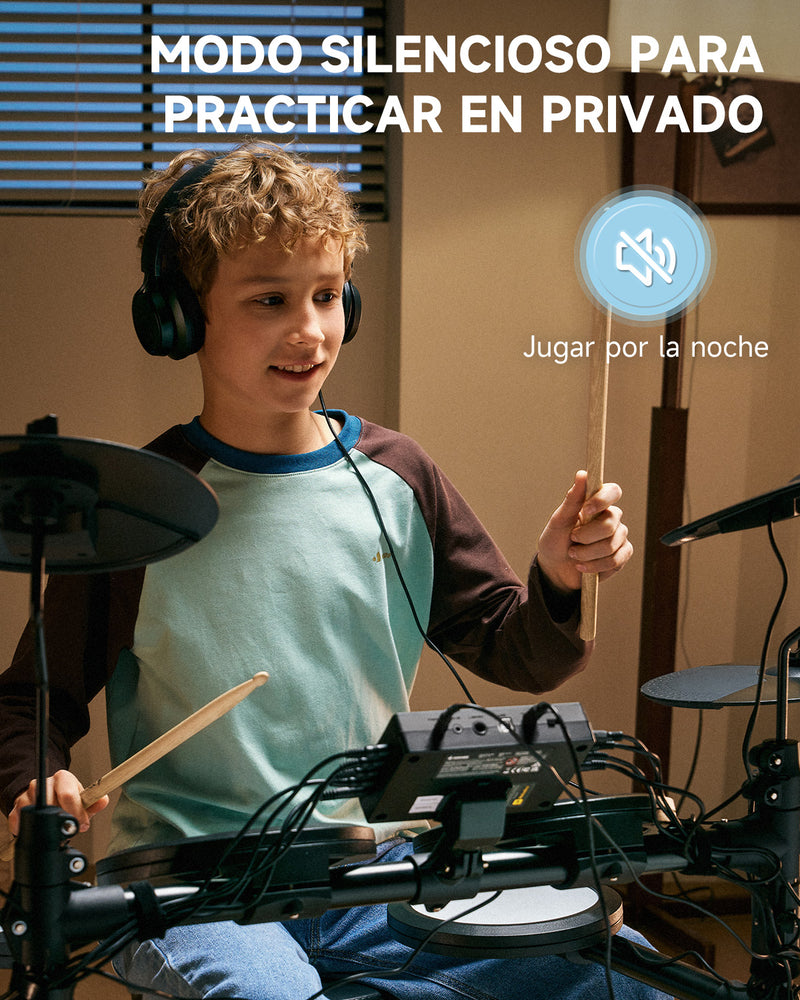 Donner DED-70 Electric Drum Set Para niños principiantes con Quiet Mesh Drum Pads, 5 tambores 3 platillos