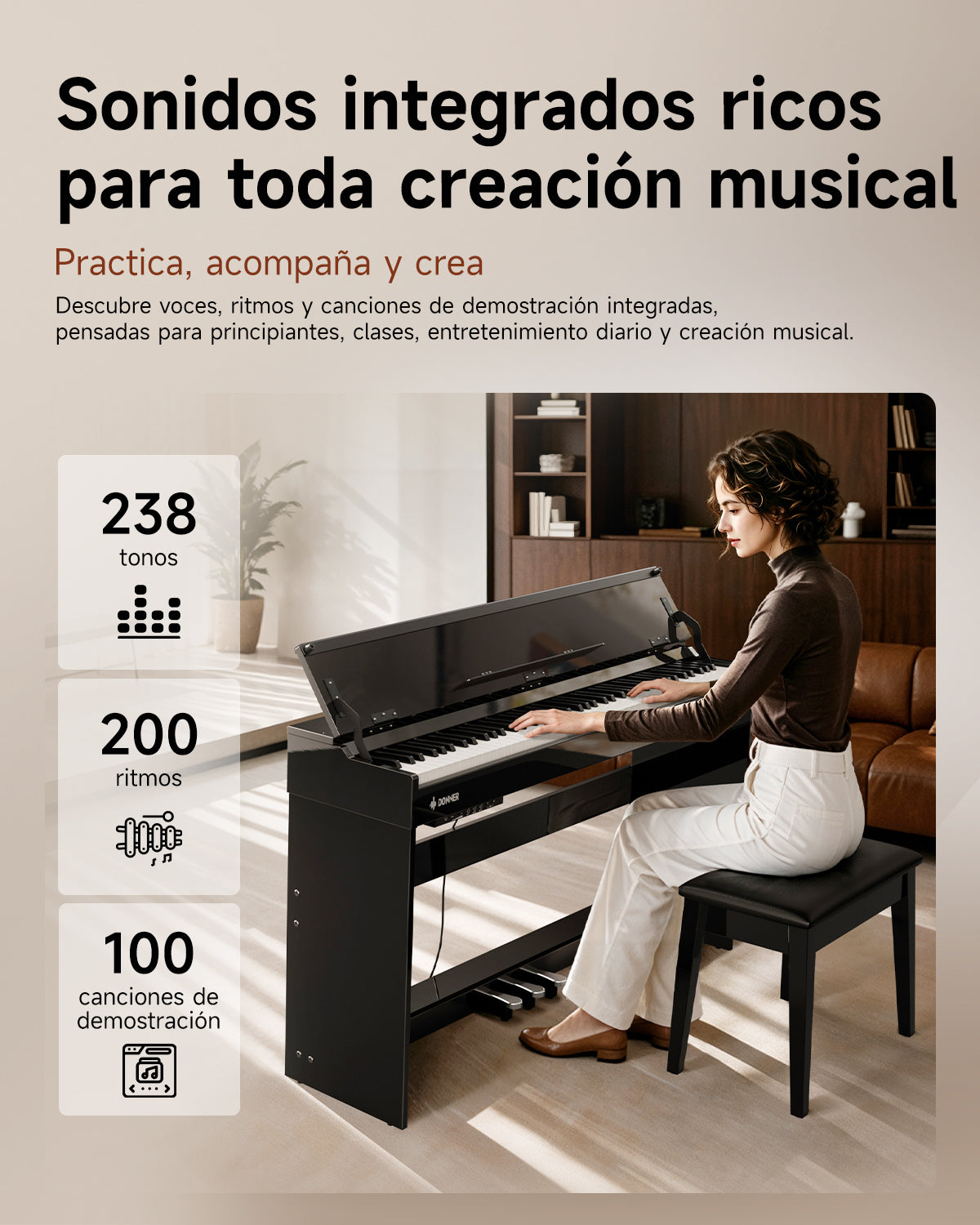 Donner DDP-75 Piano Digital Vertical Con Tapa Abatible