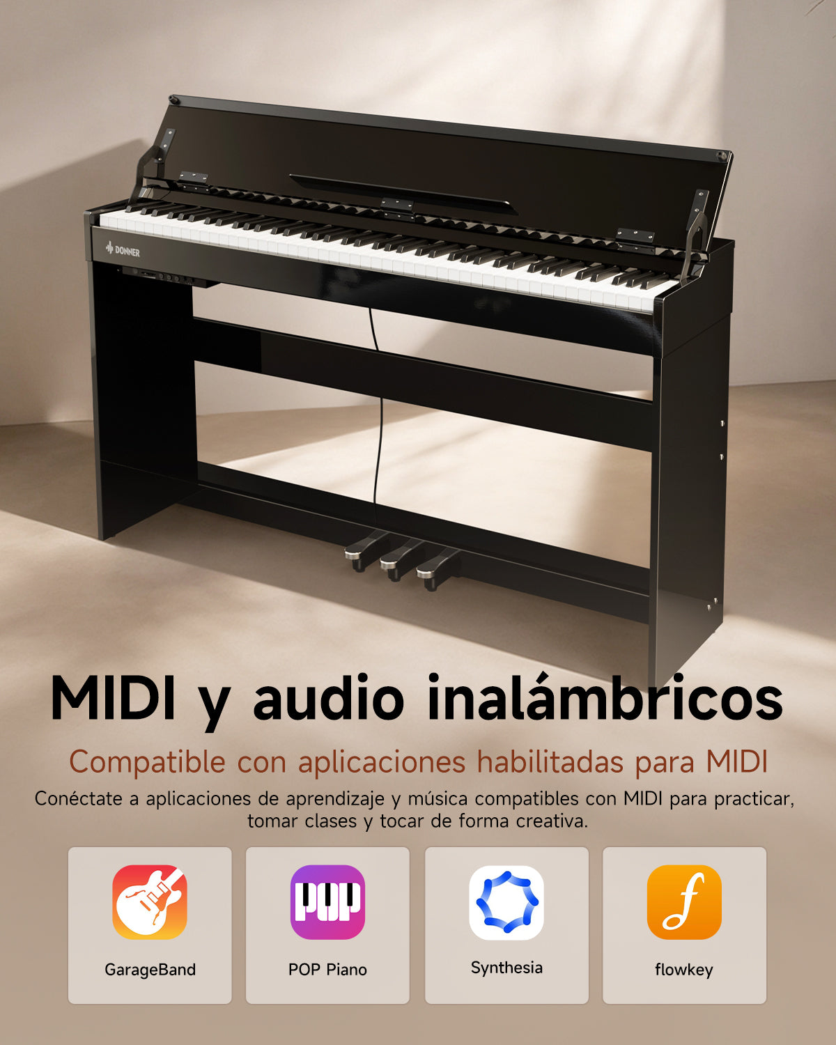 Donner DDP-75 Piano Digital Vertical Con Tapa Abatible