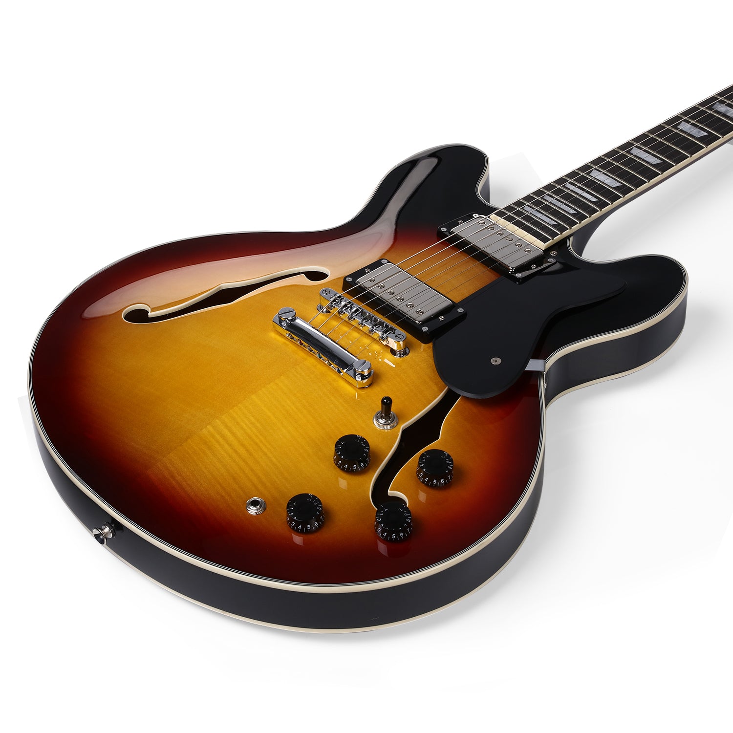 Donner DJP-1000 Guitarra Eléctrica Semi Hueca, Dos Pastillas H, Guitarra Eléctrica Estilo Jazz con Bolsa, Cable y Tahalí.