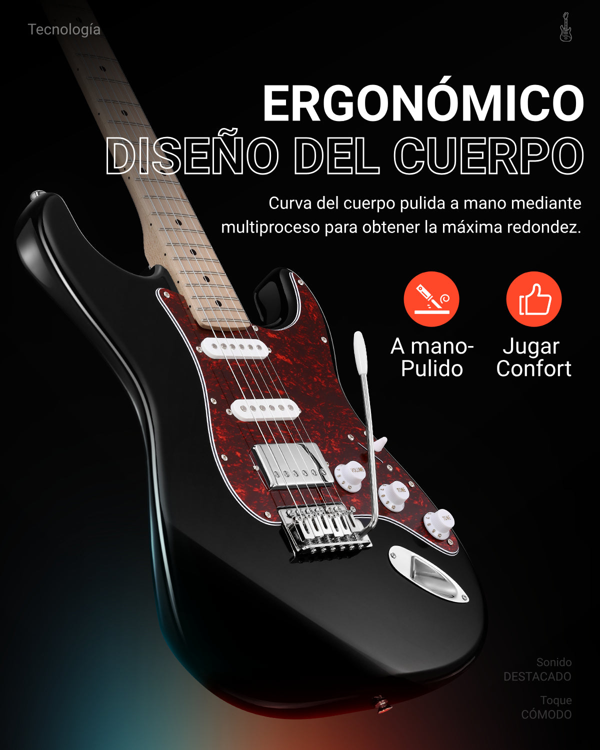 Guitarra eléctrica Donner, modelo DST-152B, kit de guitarra eléctrica de 39" con pastilla HSS de división de bobina, cuerpo sólido, incluye amplificador, funda, accesorios y es de color negro.