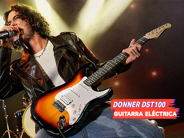 Donner DST-100 Guitarra Eléctrica Tamaño Completo con Amplificador/Bolsa/Afinador Digital/Capo/Tahalí/Cuerdas/Cable/Púas-Sunburst##