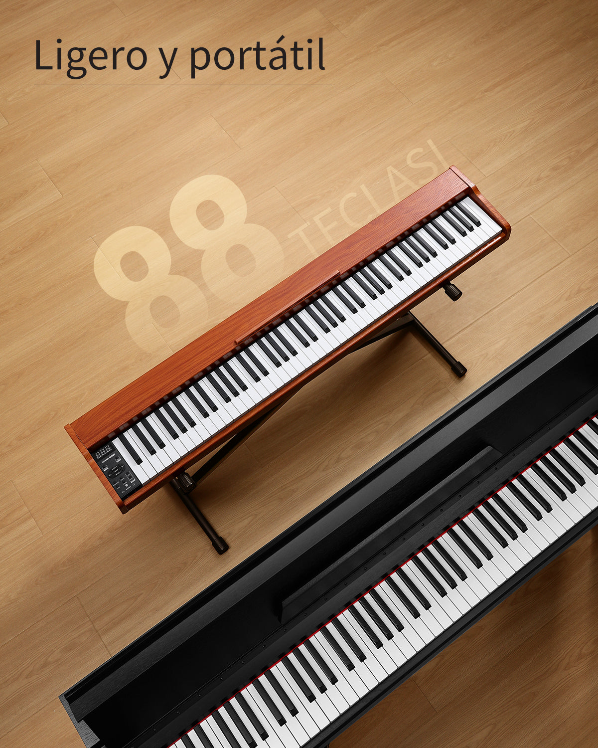 Donner DEP-1S Piano digital semicontrapesado con soporte, piano eléctrico estilo madera + pedal