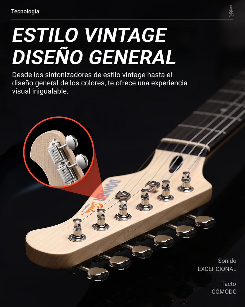 Donner Guitarra eléctrica modelo DST-152W, kit de inicio de guitarra eléctrica de 39" con pastilla HSS de división de bobina, incluye amplificador, funda, accesorios y es de color blanco polar