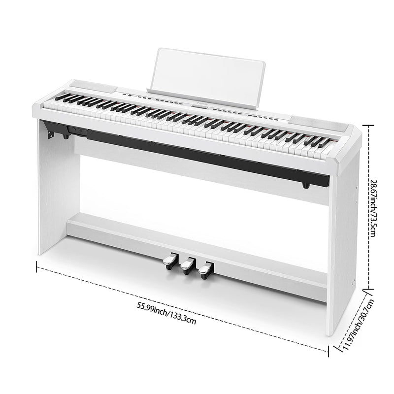 Donner DEP-20 Blanco Piano digital para principiantes Teclado contrapesado de 88 teclas con soporte para muebles + 3 pedales