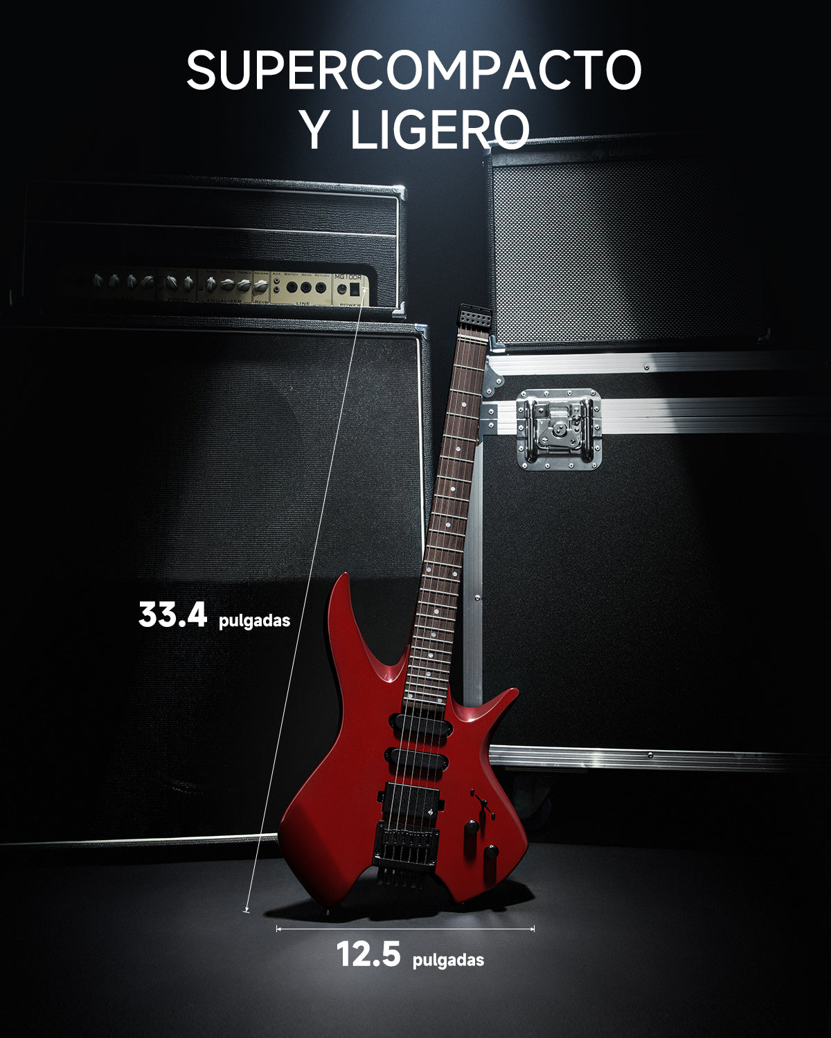 Donner HLX-500 Guitarra eléctrica sin pala-Rojo metalizado##