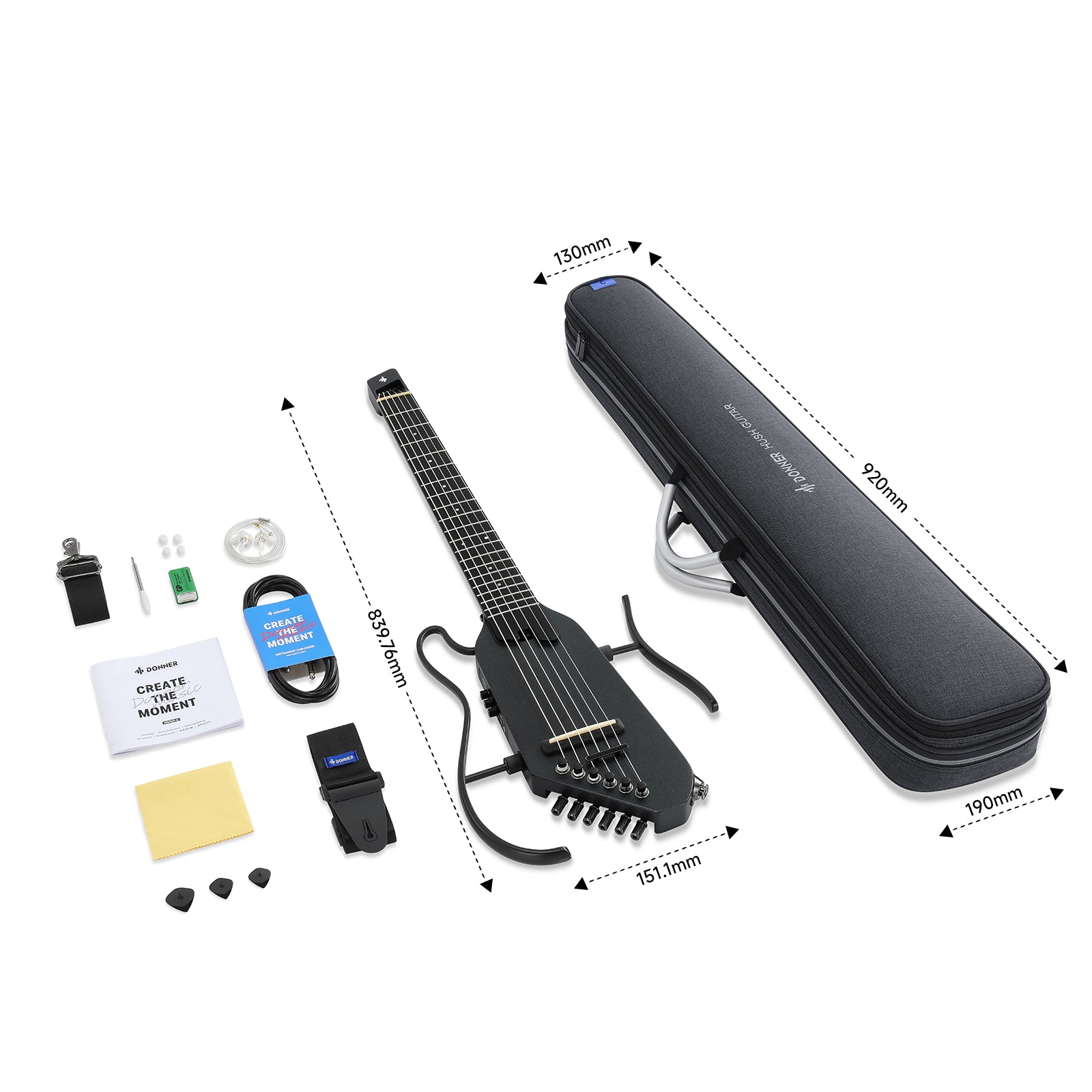 Donner HUSH™ C Guitarra Clásica de Viaje Acústica-Eléctrica de Cuerdas de Nylon sin Cabeza