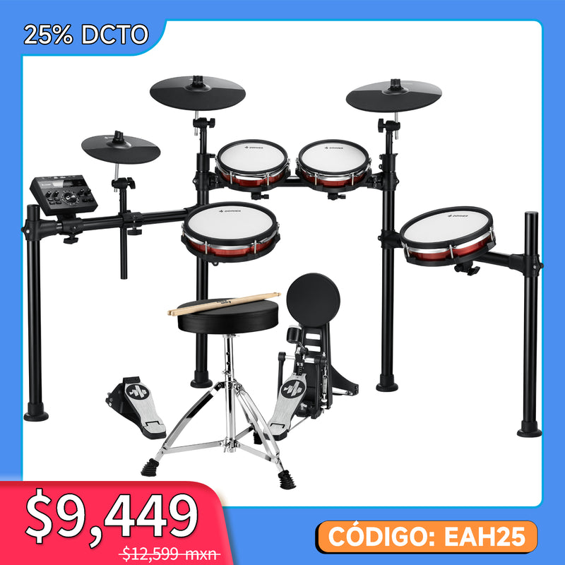 Donner DED-200 MAX Set de batería electrónica de 5 tambores y 3 platillos con trono de batería/auriculares