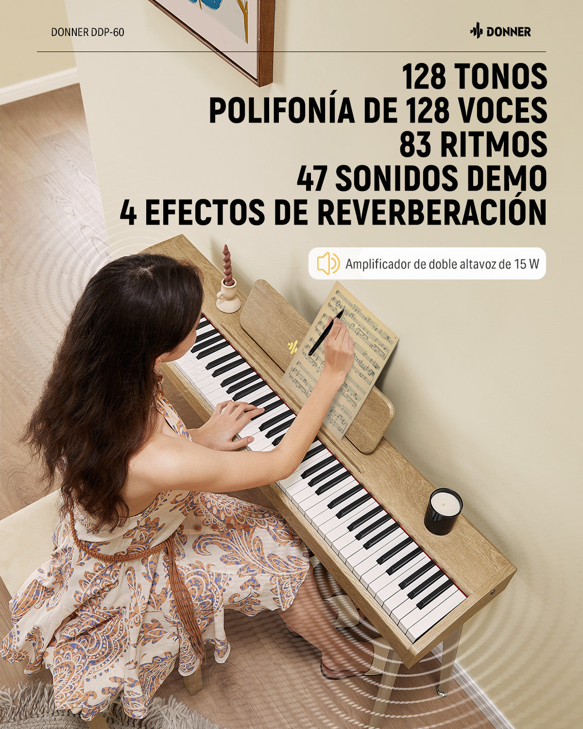 Donner DDP-60 Piano de teclado vertical de 88 teclas semipesadas