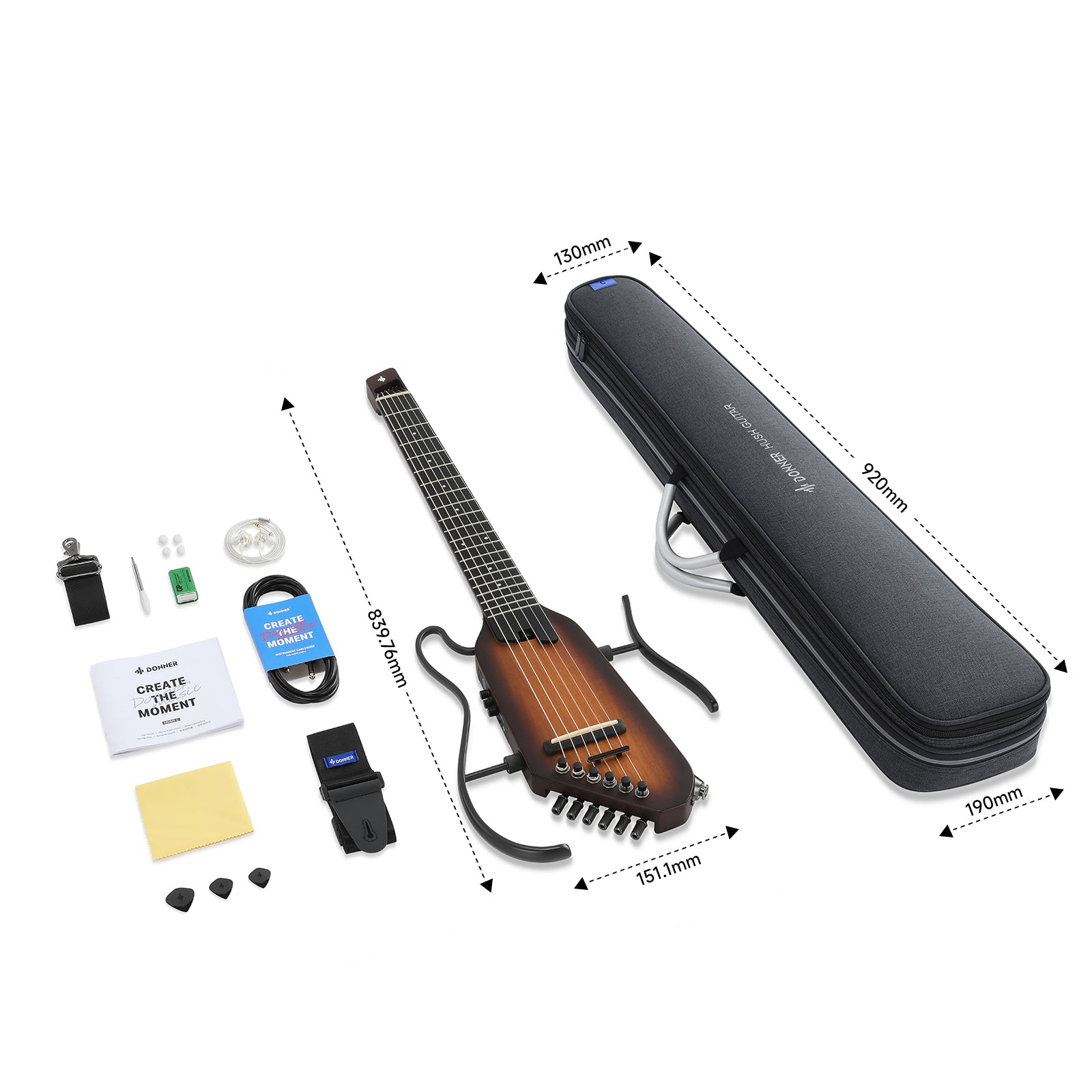 Donner HUSH™ C Guitarra Clásica de Viaje Acústica-Eléctrica de Cuerdas de Nylon sin Cabeza
