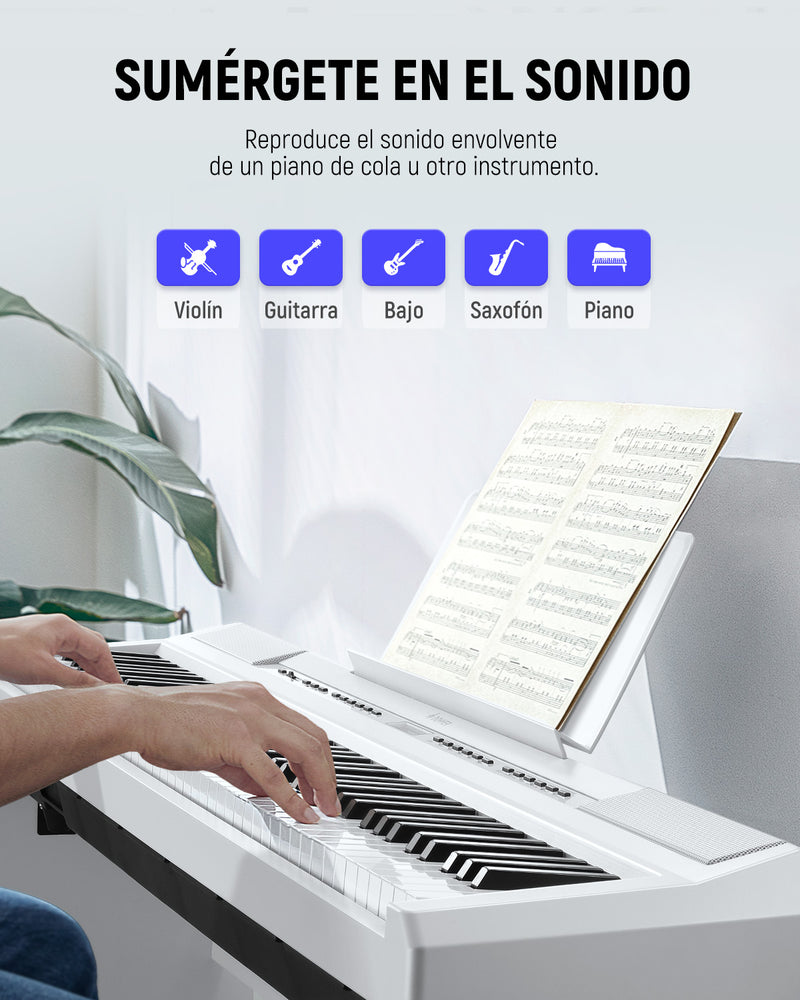 Donner DEP-20 Blanco Piano digital para principiantes Teclado contrapesado de 88 teclas con soporte para muebles + 3 pedales