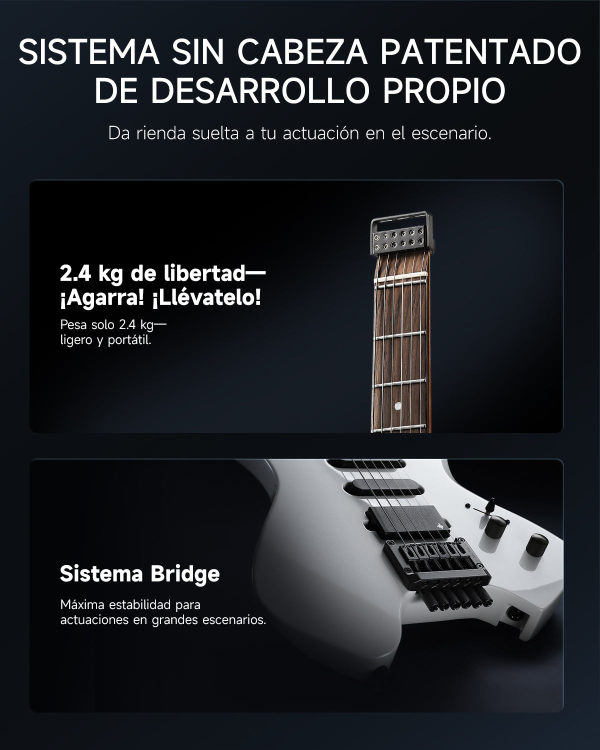 Donner NHL-500 Guitarra eléctrica sin pala-Blanco##