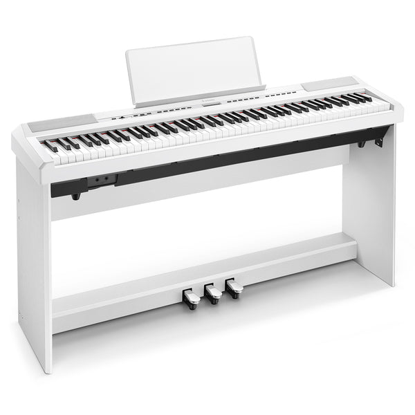 Donner DEP-20 Blanco Piano digital para principiantes Teclado contrapesado de 88 teclas con soporte para muebles + 3 pedales