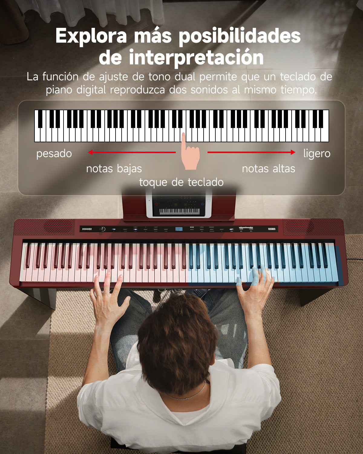 DONNER DEP-16S Piano digital portátil con soporte-Rojo##
