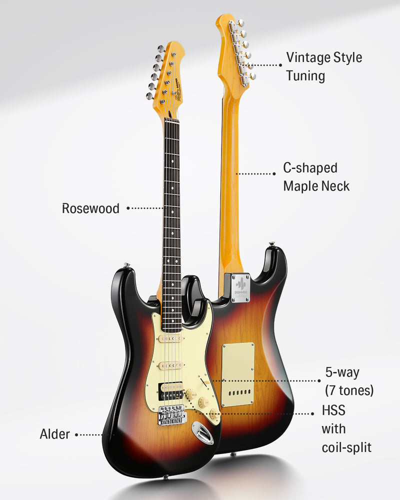 Donner DST-600 Guitarra Eléctrica Configuración SSH estilo vintage - Color del atardecer