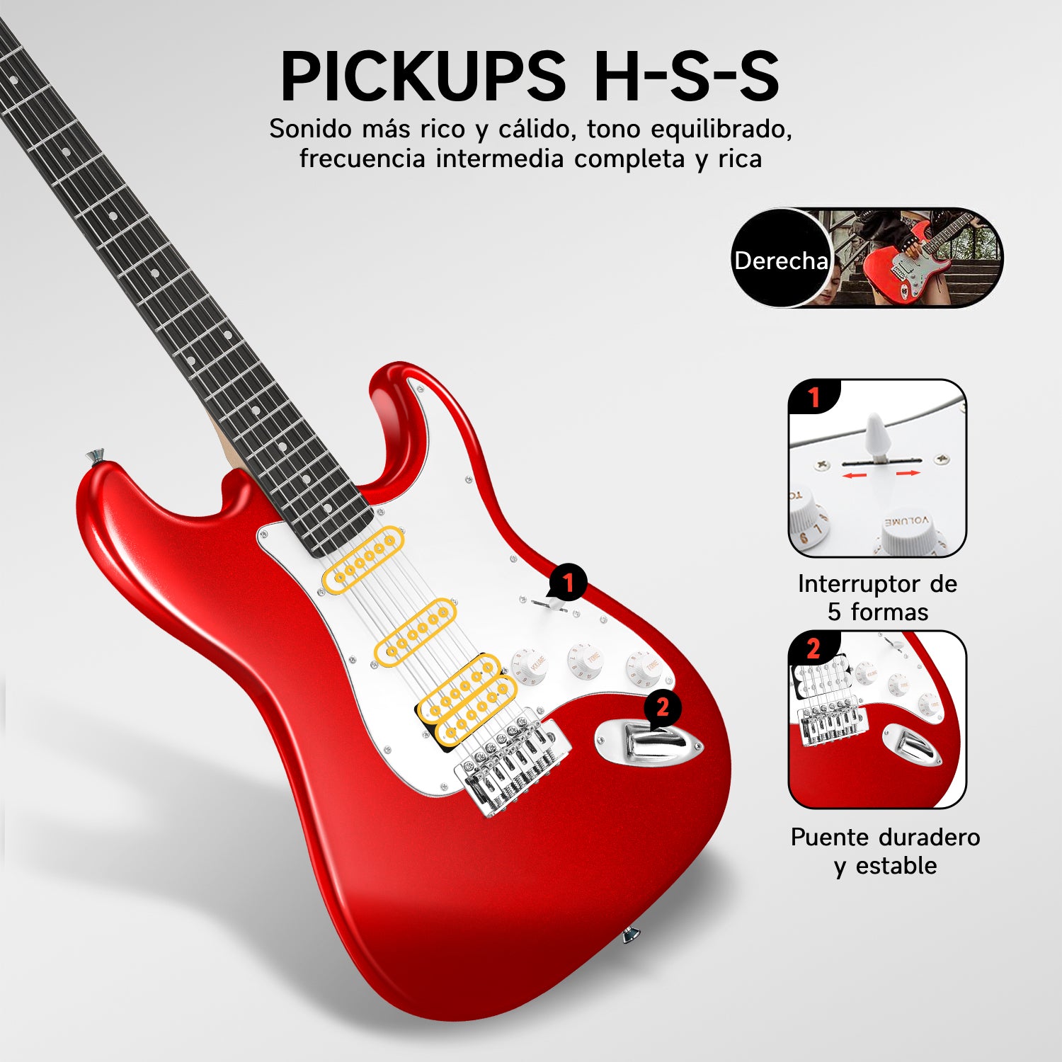 Donner DST-100 Guitarra Eléctrica Tamaño Completo con Amplificador/Bolsa/Afinador Digital/Capo/Tahalí/Cuerdas/Cable/Púas