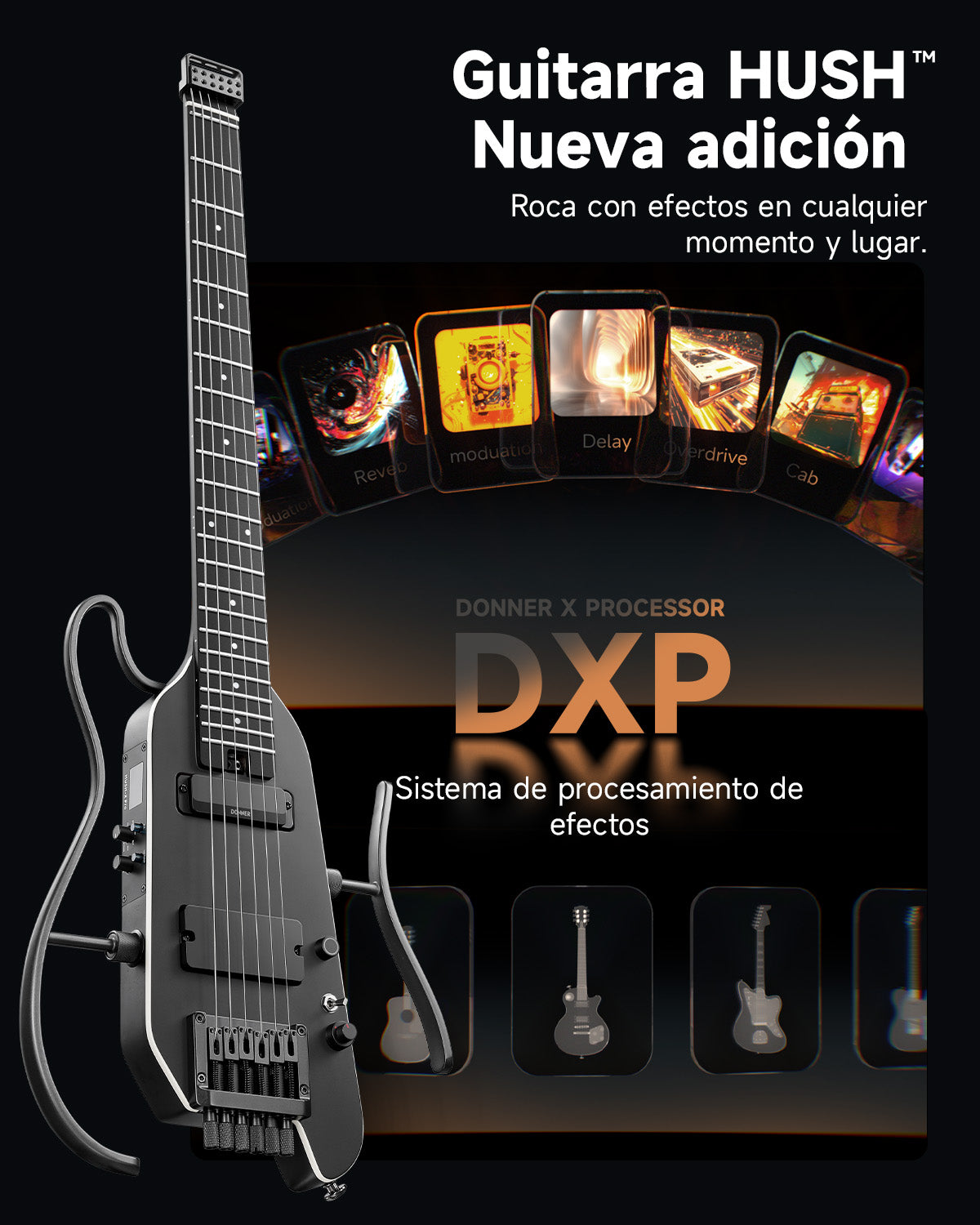 Donner HUSH-X PRO Guitarra Eléctrica-Negro##