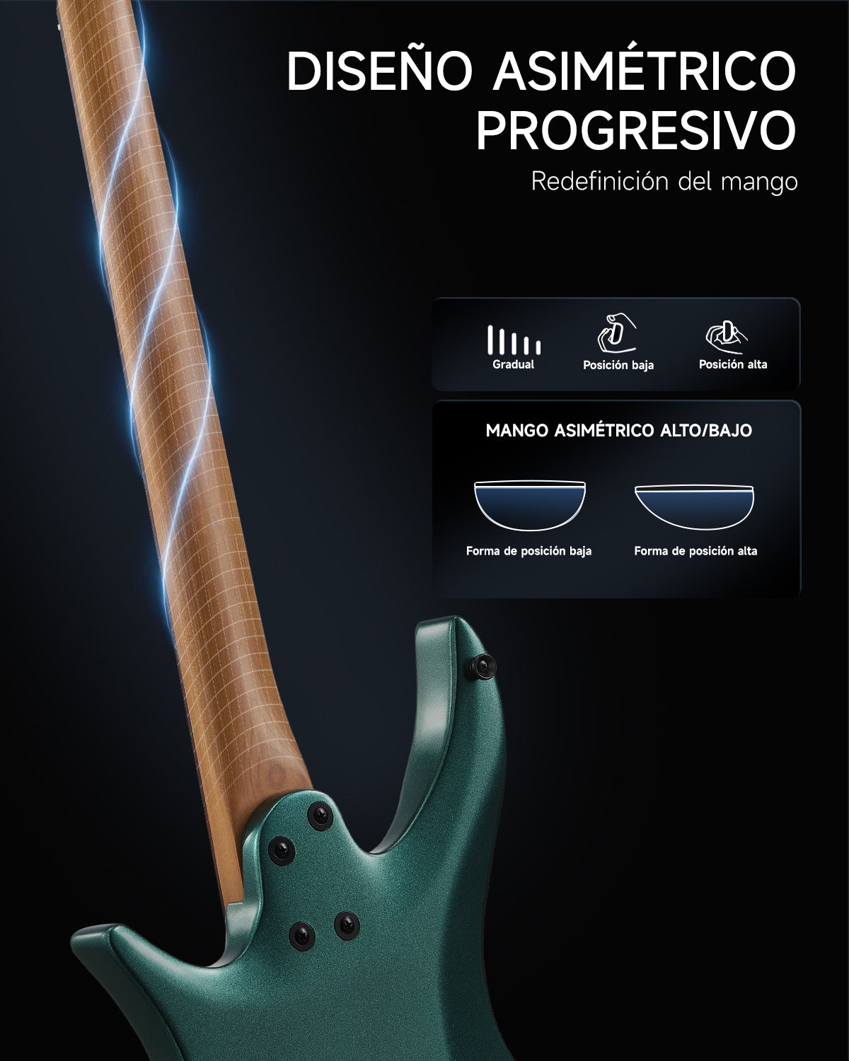 Donner HLX-500 Guitarra eléctrica sin pala-Verde##