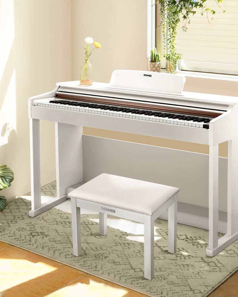 Donner Banco para piano de madera maciza con almacenaje Blanco