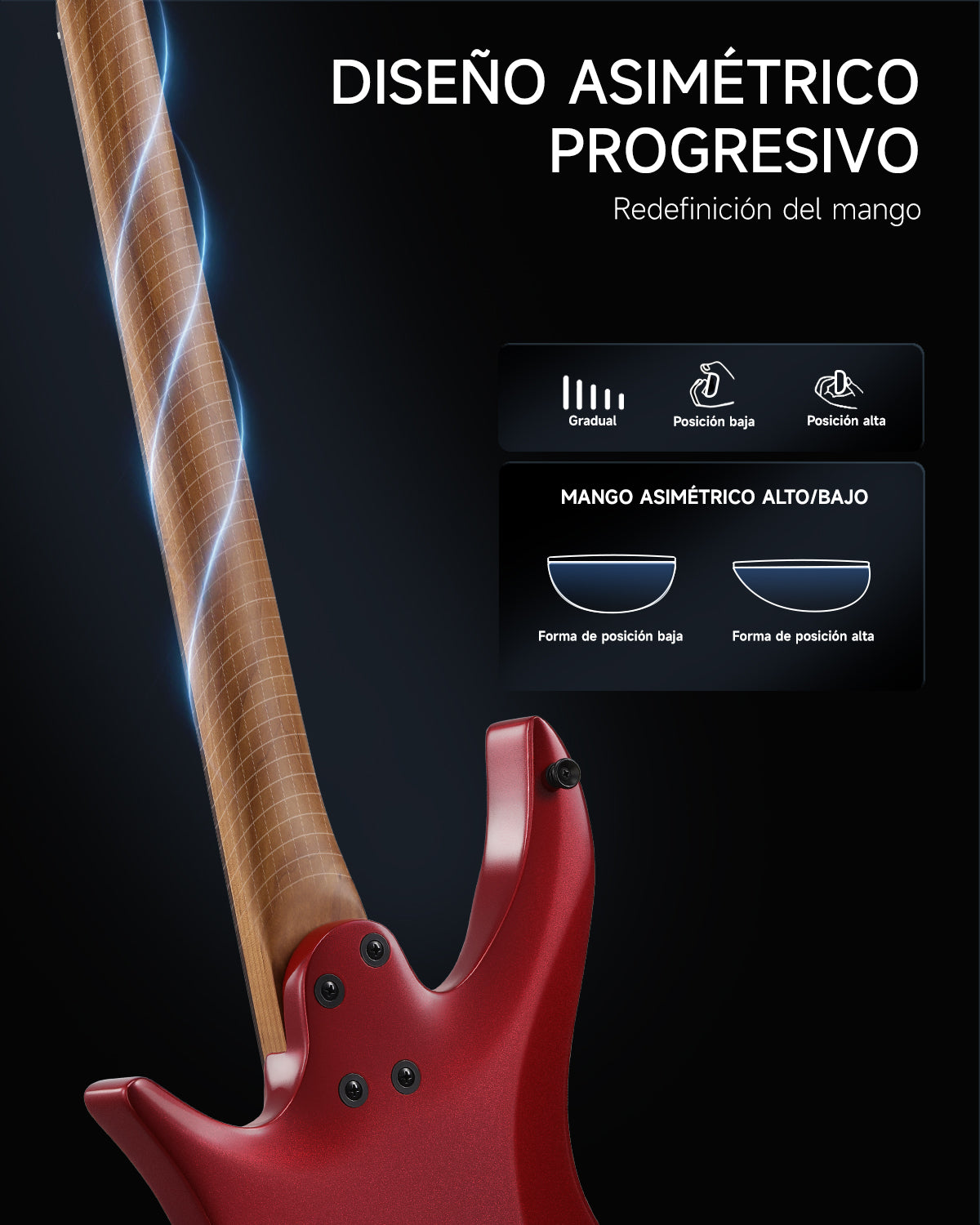 Donner HLX-500 Guitarra eléctrica sin pala-Rojo metalizado##