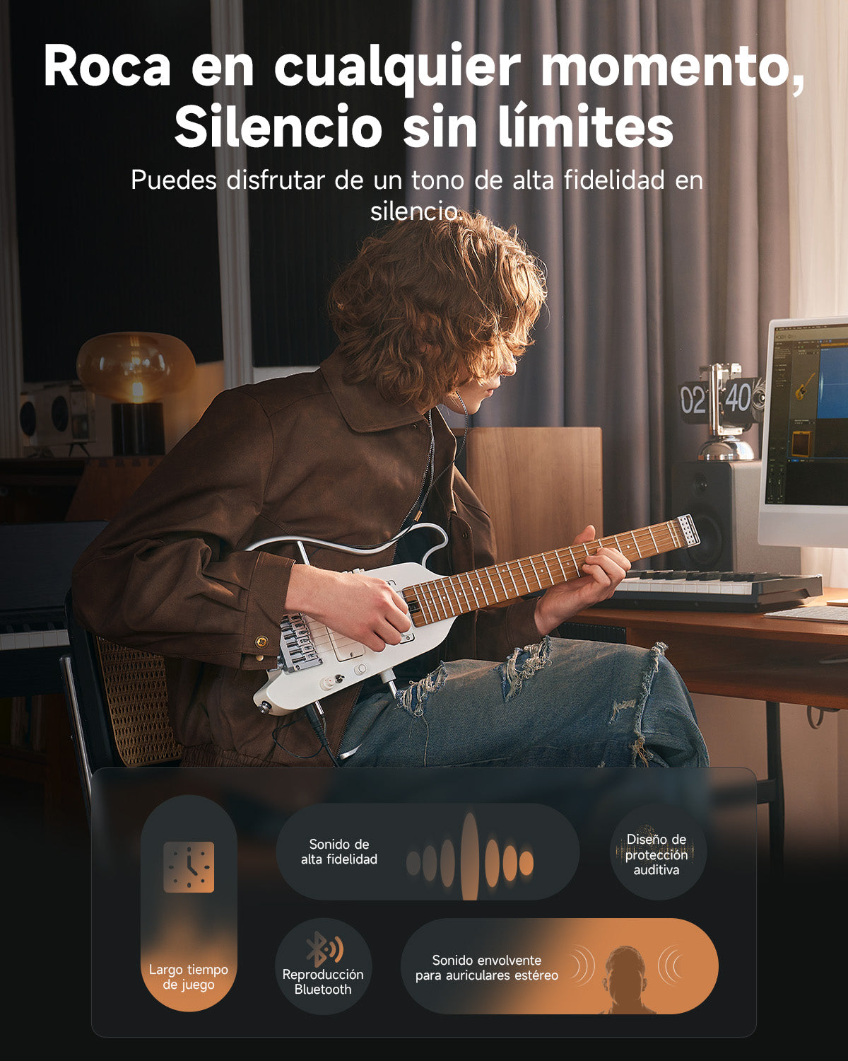Donner HUSH-X PRO Guitarra Eléctrica-Blanco##