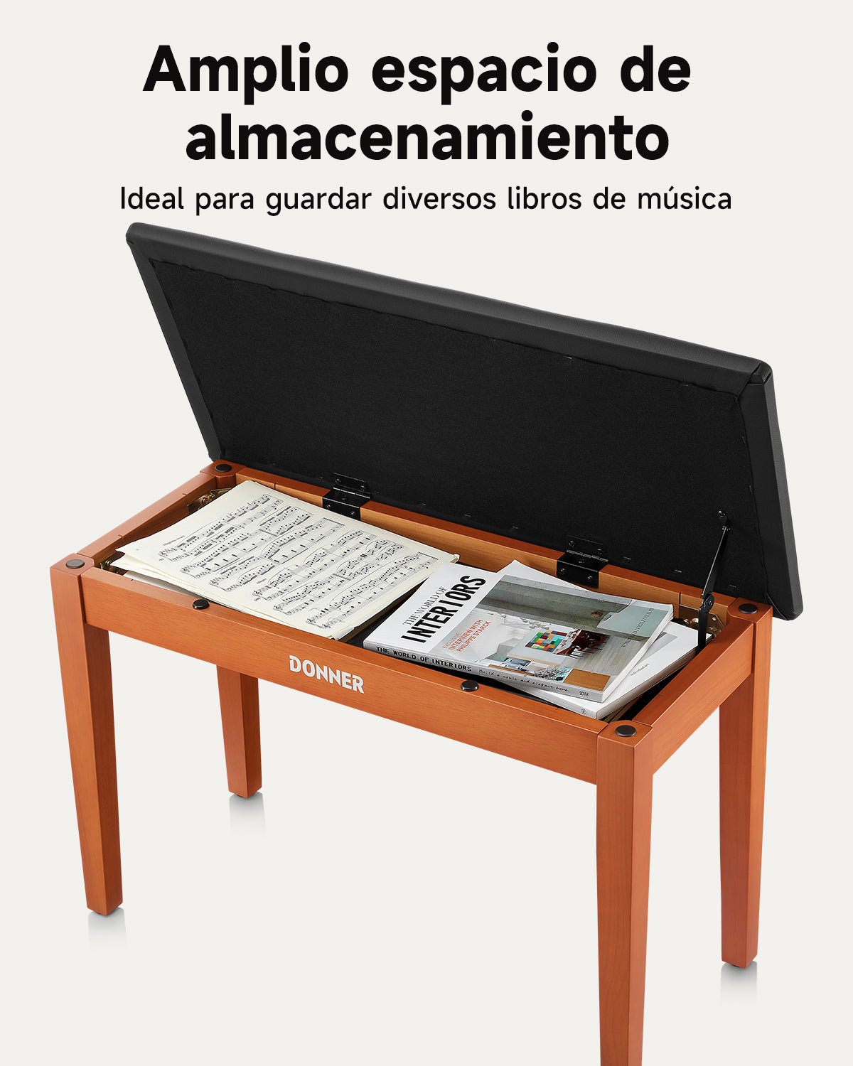 Donner Taburete para piano dúo con espacio de almacenamiento, madera