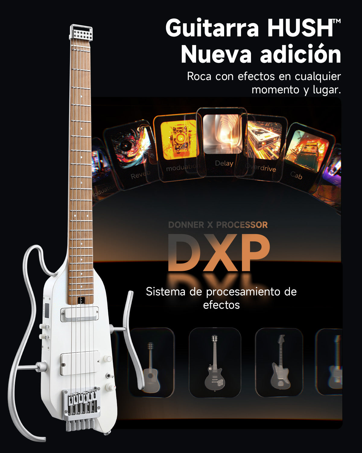 Donner HUSH-X PRO Guitarra Eléctrica-Blanco##