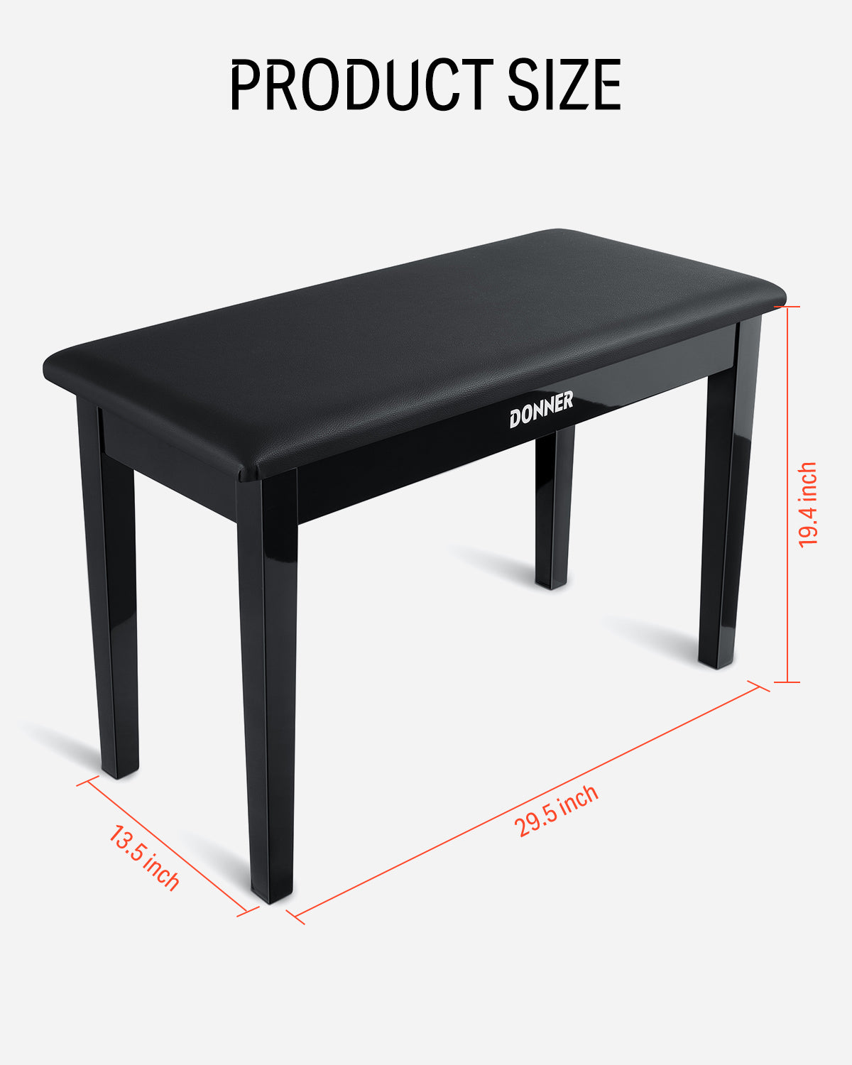 Donner Banco para piano dúo con espacio de almacenamiento, negro y cojín acolchado