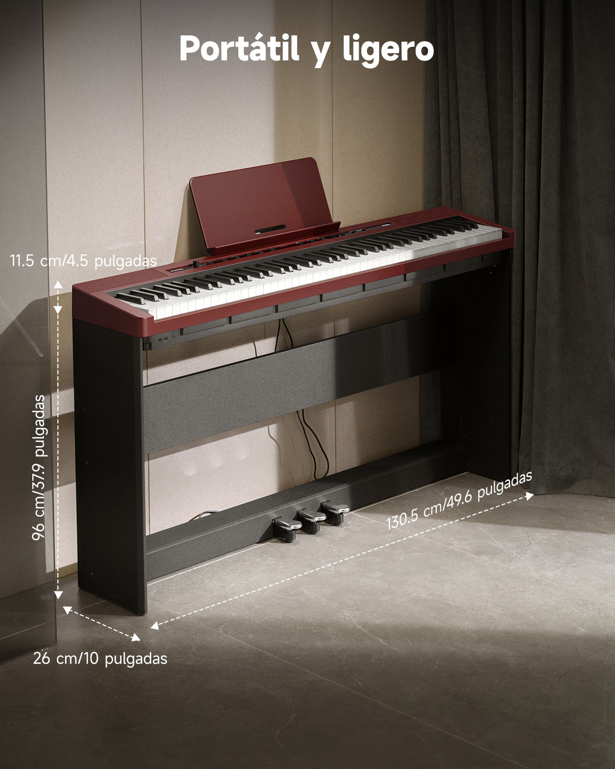 DONNER DEP-16S Piano digital portátil con soporte-Rojo##