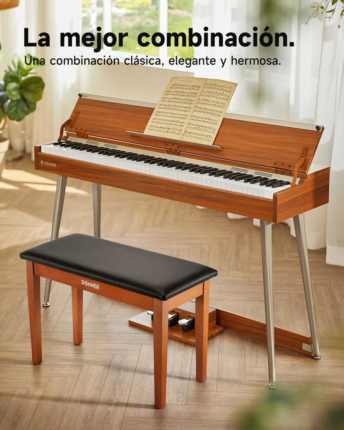 Donner Taburete para piano dúo con espacio de almacenamiento, madera