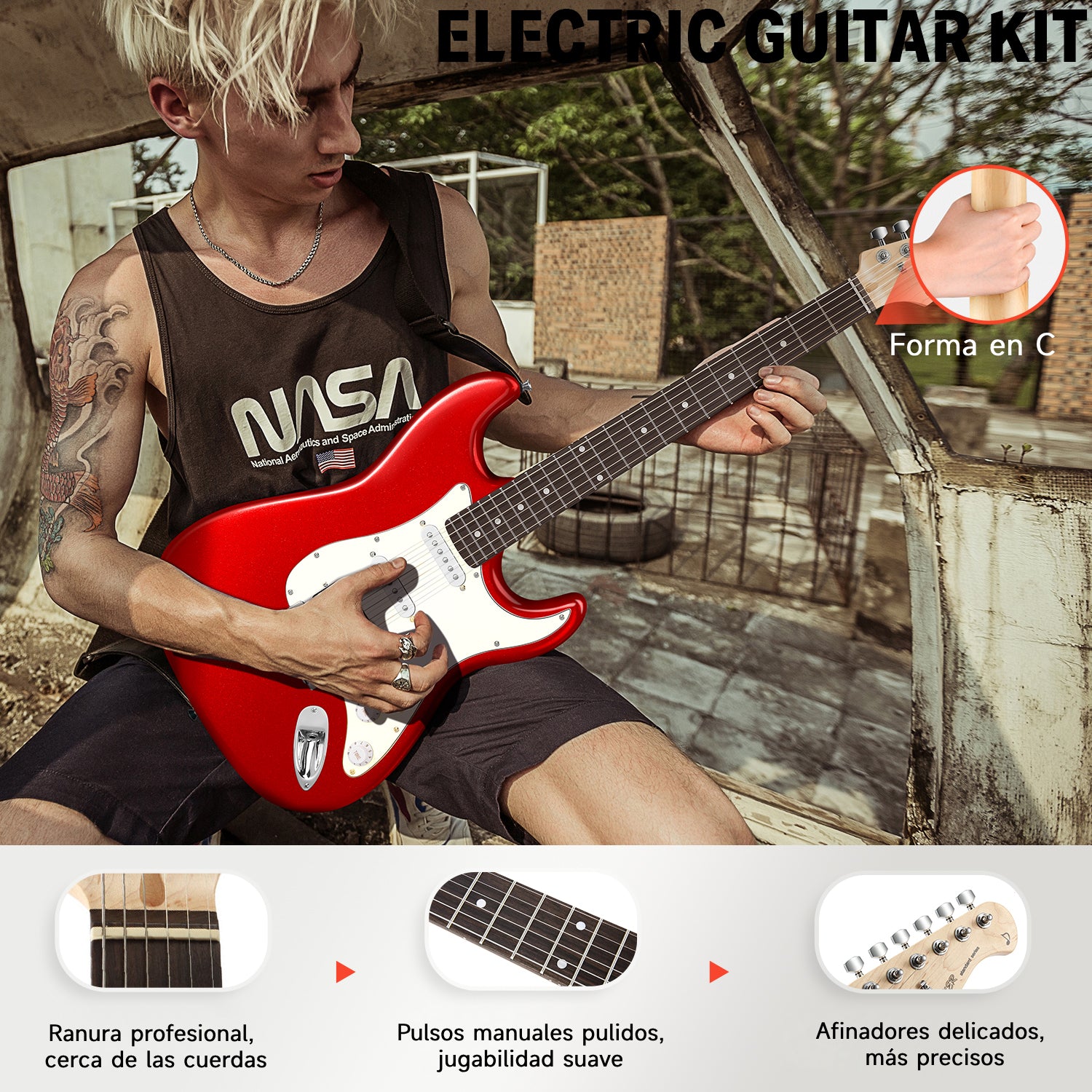 Donner DST-100 Guitarra Eléctrica Tamaño Completo con Amplificador/Bolsa/Afinador Digital/Capo/Tahalí/Cuerdas/Cable/Púas