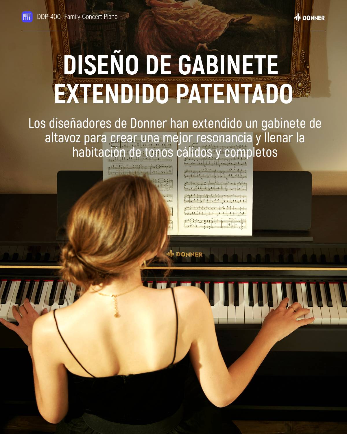 Donner DDP-400 Piano digital de 88 teclas ponderadas con acción de martillo progresivo, soporte de mueble y 3 pedales para profesionales