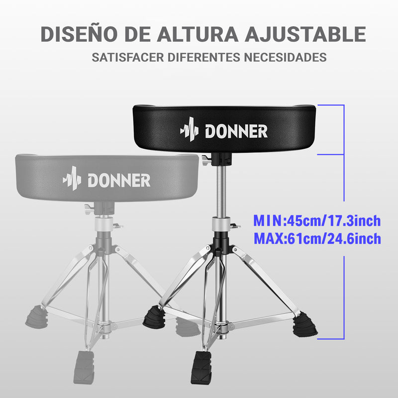 Trono de tambor ajustable Donner, taburete acolchado estilo motocicleta silla de tambor para espectáculo de música