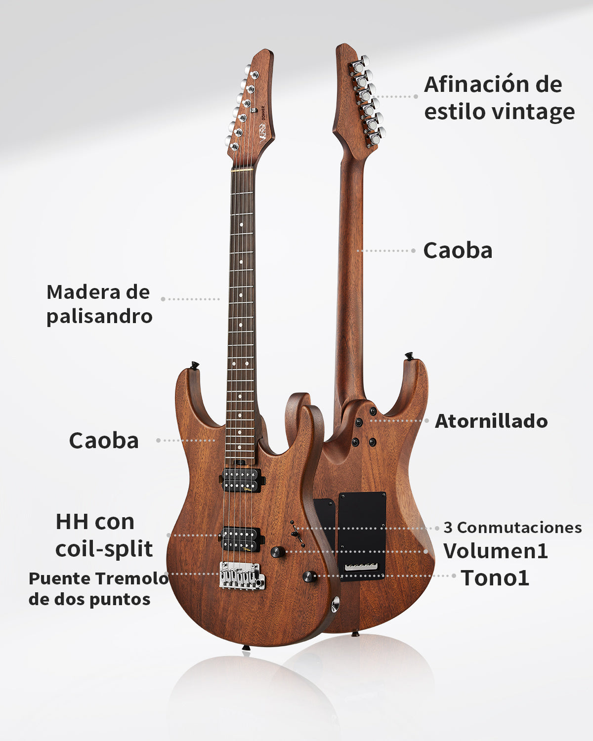 Donner DST-700 Guitarra Eléctrica HH con bobina dividida registro