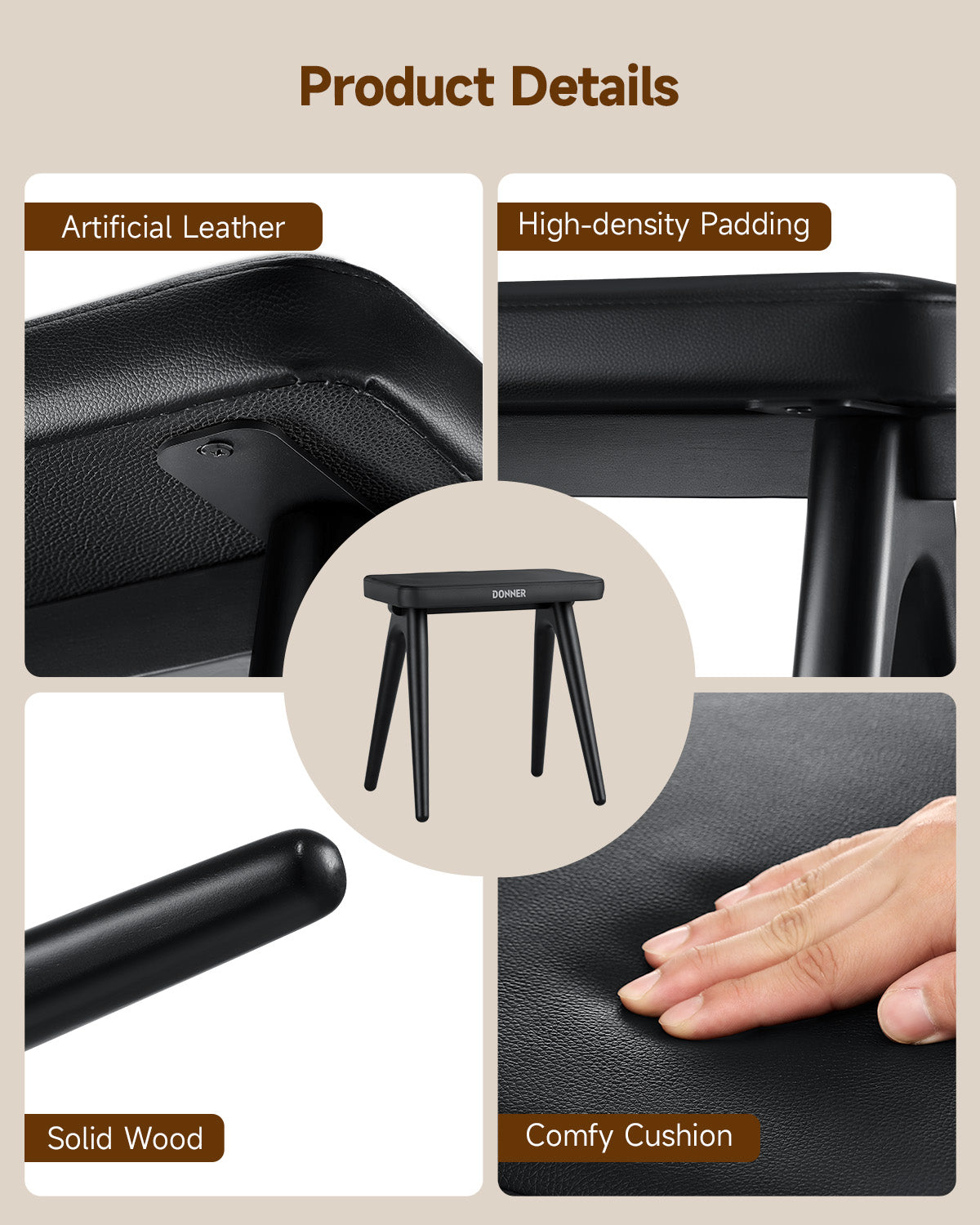 Donner DKB-100 Home Style Banco para piano de madera maciza