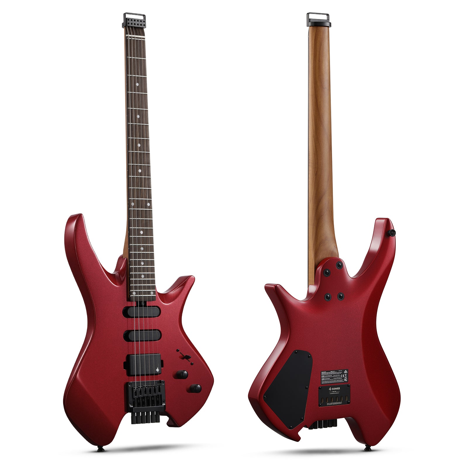 Donner HLX-500 Guitarra eléctrica sin pala-Rojo metalizado##