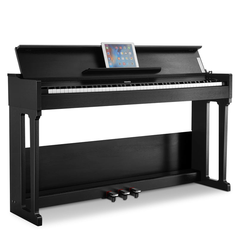 UMP-90 - Piano eléctrico de 88 teclas de tamaño completo semipesado con  soporte para muebles, adaptador de corriente, pedales triples, piano  digital