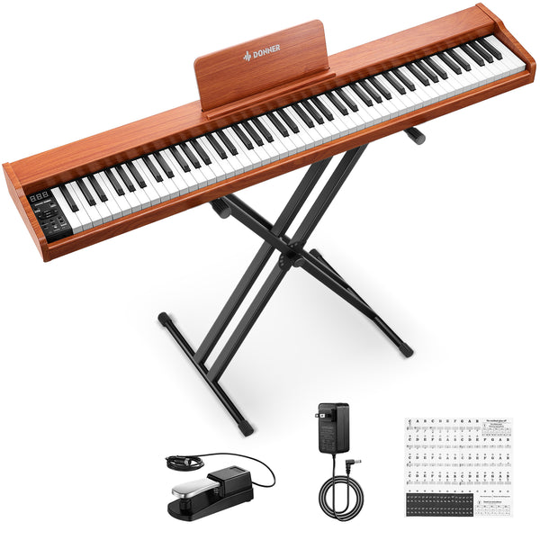 Donner DEP-1S Piano digital semicontrapesado con soporte, piano eléctrico estilo madera + pedal