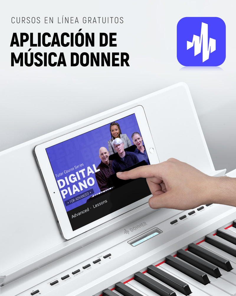 Donner DEP-20 Blanco Piano digital para principiantes Teclado contrapesado de 88 teclas con soporte para muebles + 3 pedales