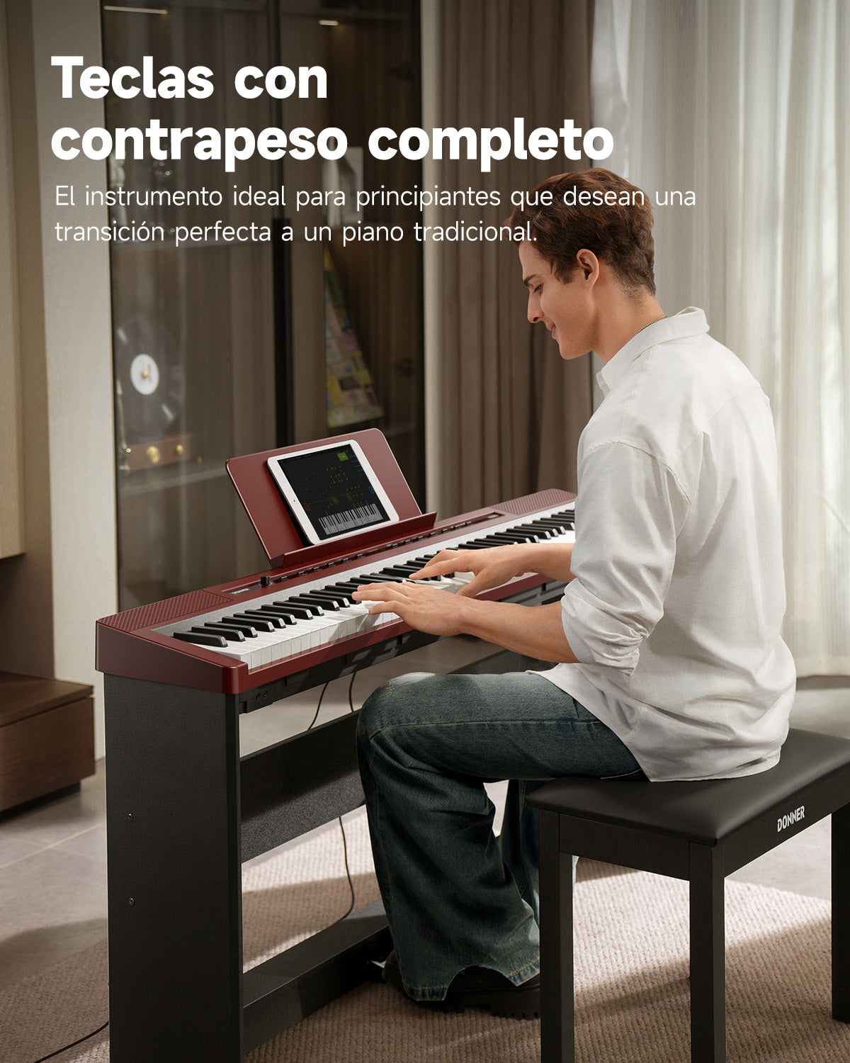 DONNER DEP-16S Piano digital portátil con soporte-Rojo##
