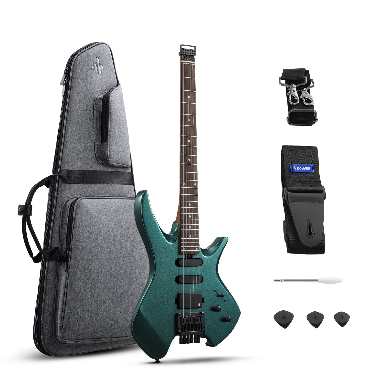 Donner HLX-500 Guitarra eléctrica sin pala-Verde##