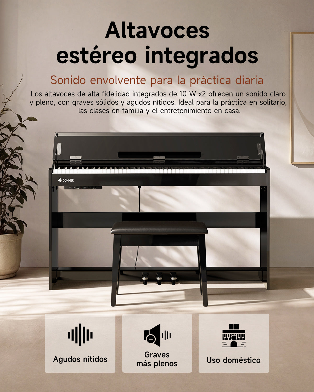 Donner DDP-75 Piano Digital Vertical Con Tapa Abatible