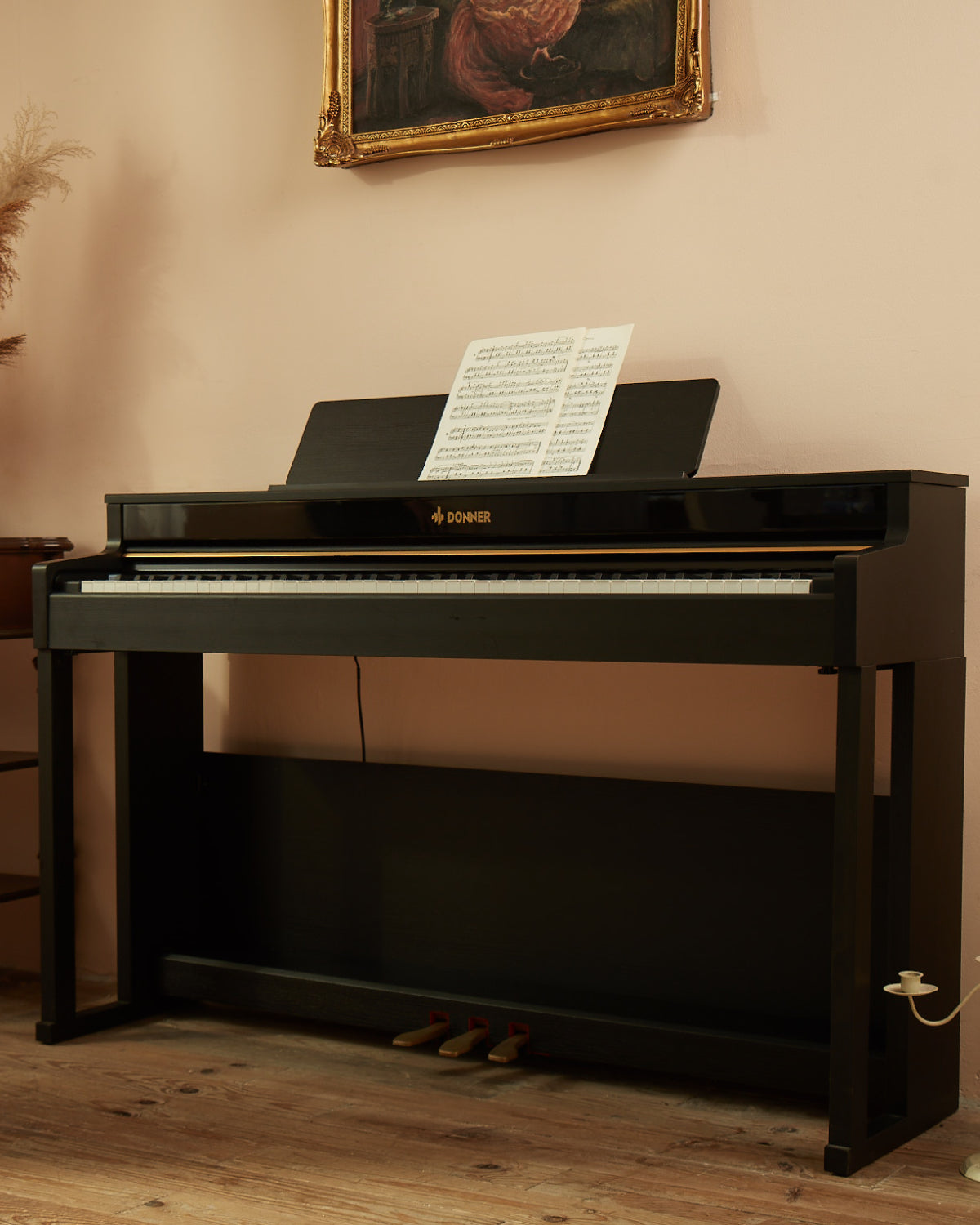 Donner DDP-400 Piano digital de 88 teclas ponderadas con acción de martillo progresivo, soporte de mueble y 3 pedales para profesionales