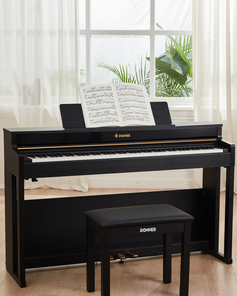 Donner DDP-400 Piano digital de 88 teclas ponderadas con acción de martillo progresivo, soporte de mueble y 3 pedales para profesionales