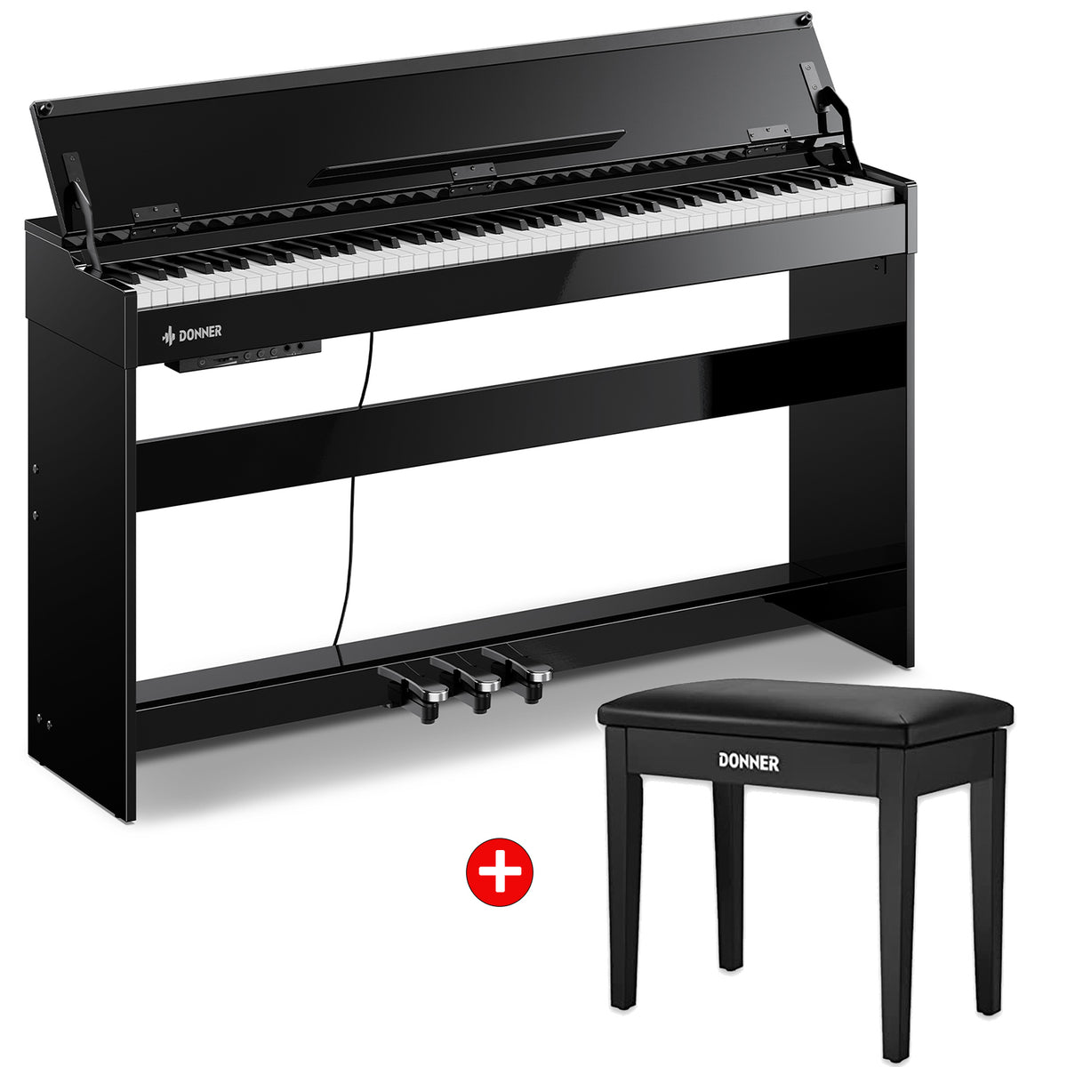 Donner DDP-75 Piano Digital Vertical Negro Brillante Con Tapa Abatible