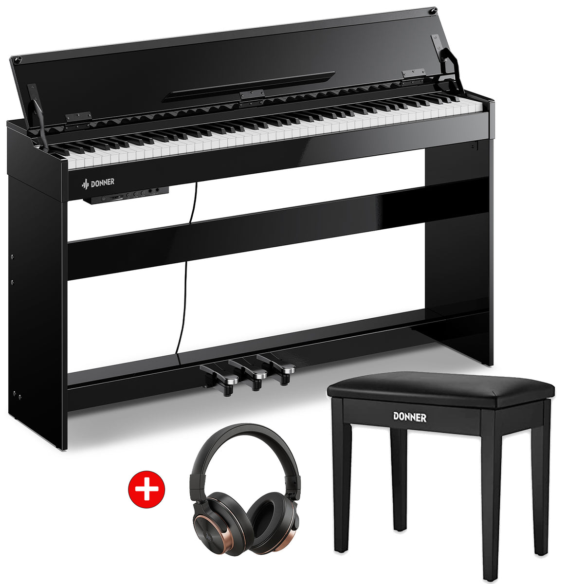 Donner DDP-75 Piano Digital Vertical Negro Brillante Con Tapa Abatible