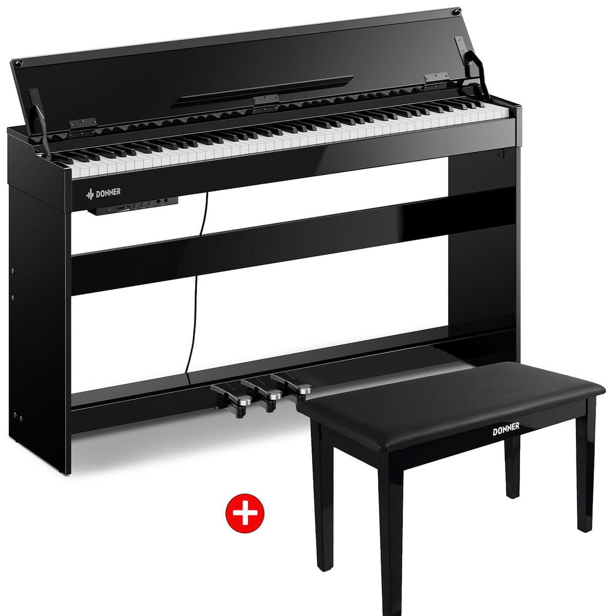 Donner DDP-75 Piano Digital Vertical Negro Brillante Con Tapa Abatible