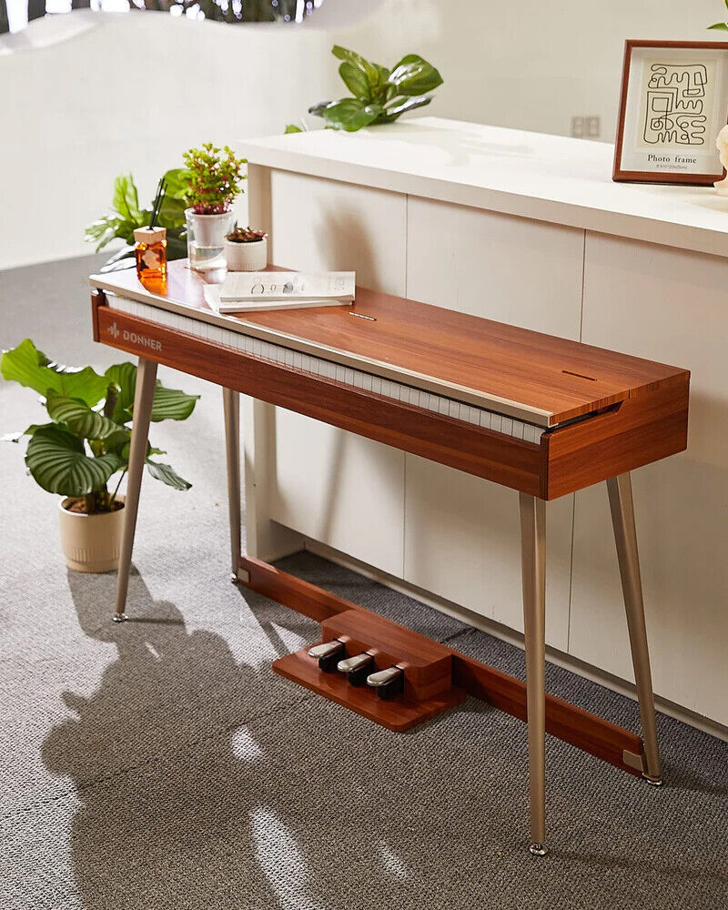 Donner DDP-80 PLUS Piano vertical digital de madera contrapesado de 88 teclas con tapa de 3 pedales