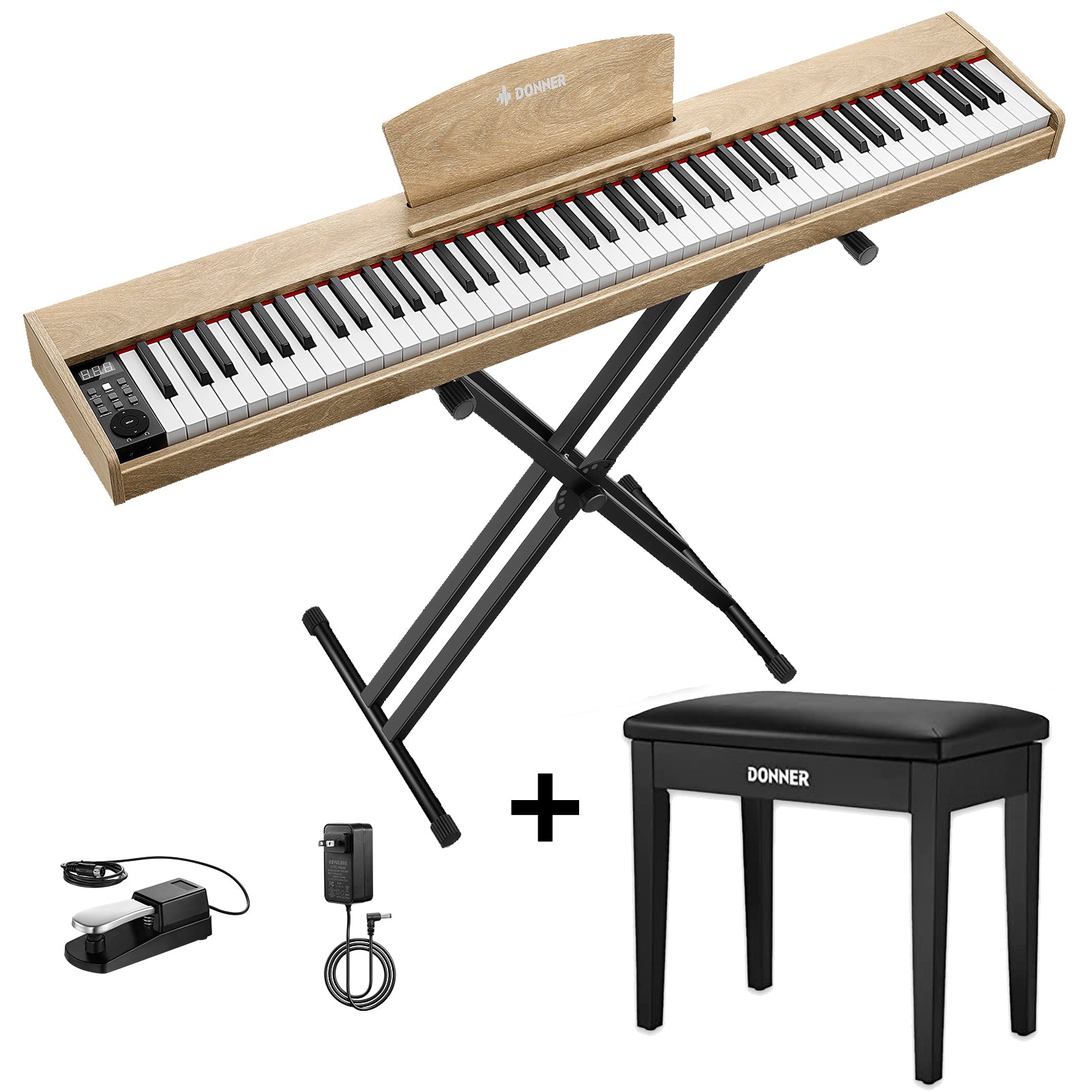 Donner DEP-1S Piano Teclado con Pesos Semi-pesado-Color madera clara##